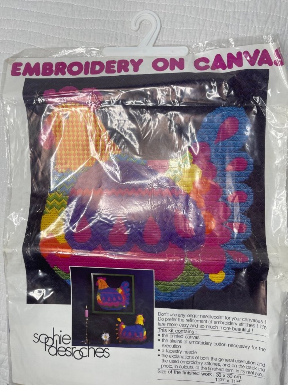 VTG Sophie Desroches Embroidery On Canvas Tapestry Kit Hen/Chicken NWT - Picture 6 of 8
